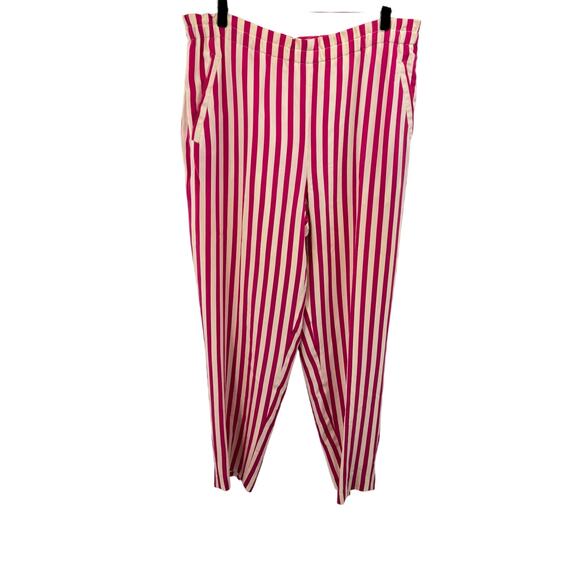 Henri Bendel Classics‎ Women's Pink White 100% Silk Striped Pants Size 16/XL - Picture 1 of 6